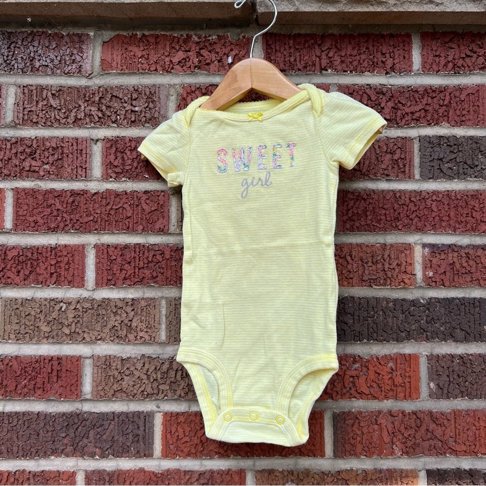 Carter’s Yellow Striped Sweet Girl Short Sleeve One Piece Bodysuit